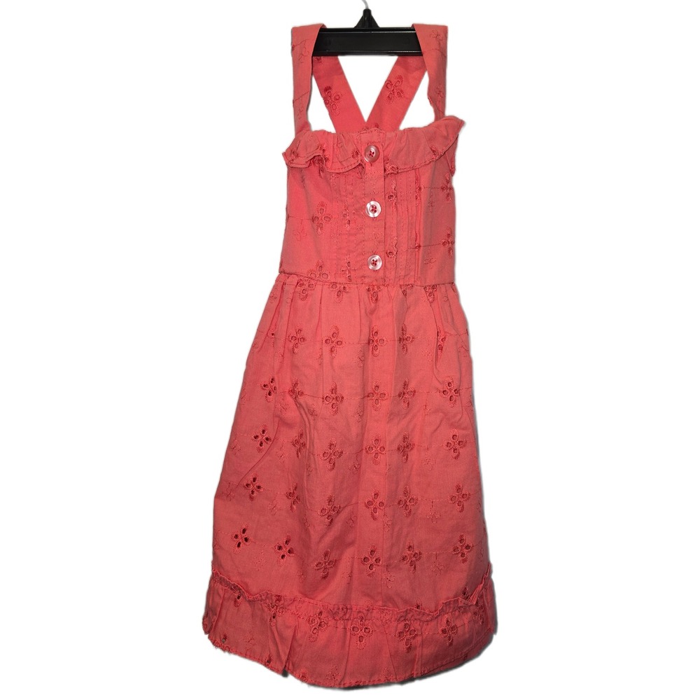 Baby Togs Girls Coral Pink Eyelet Floral Embroidered Sundress Size 3T S284133‎
